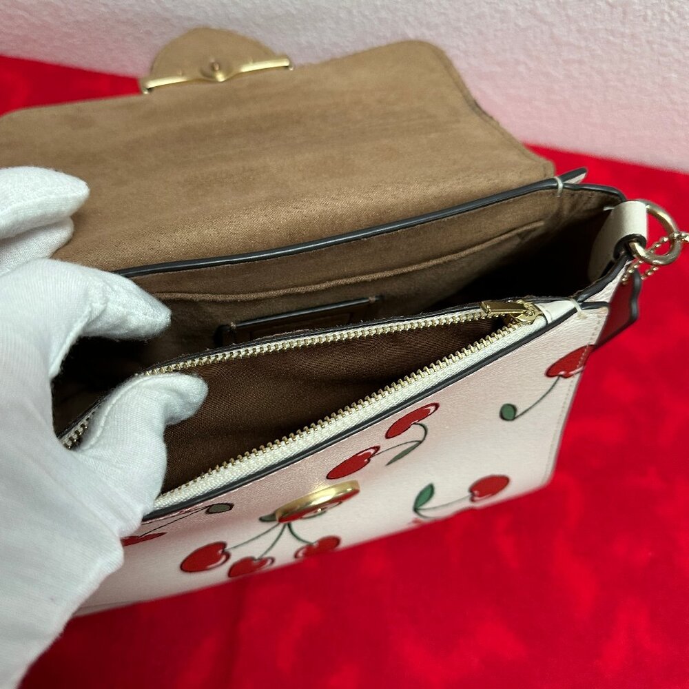 Coach Morgan Top Handle Satchel Bag CF419 in Chalk Leather & Cherry Print - EUC - Picture 9 of 15